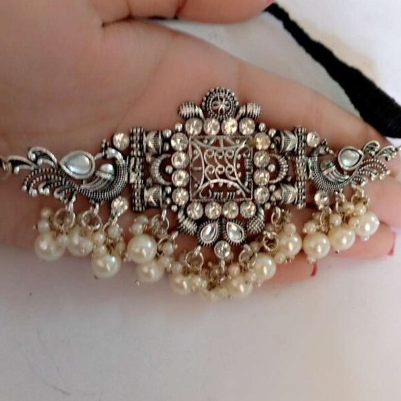 Silver Jewelry Set With Pearls Tribal Silver Tone Jewelry Set - Picture 2 of 10